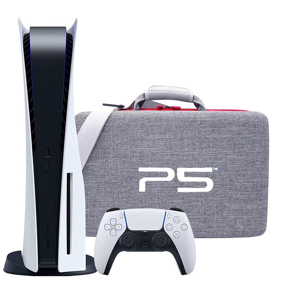 CARONIC Carrying Case for PS5, Travel Bag Storage for PS5 Console Disc Digital Edition and Controllers, Protective Shoulder Bag for PS5, Controllers, Game Cards, HDMI Accessories Case (Gray)