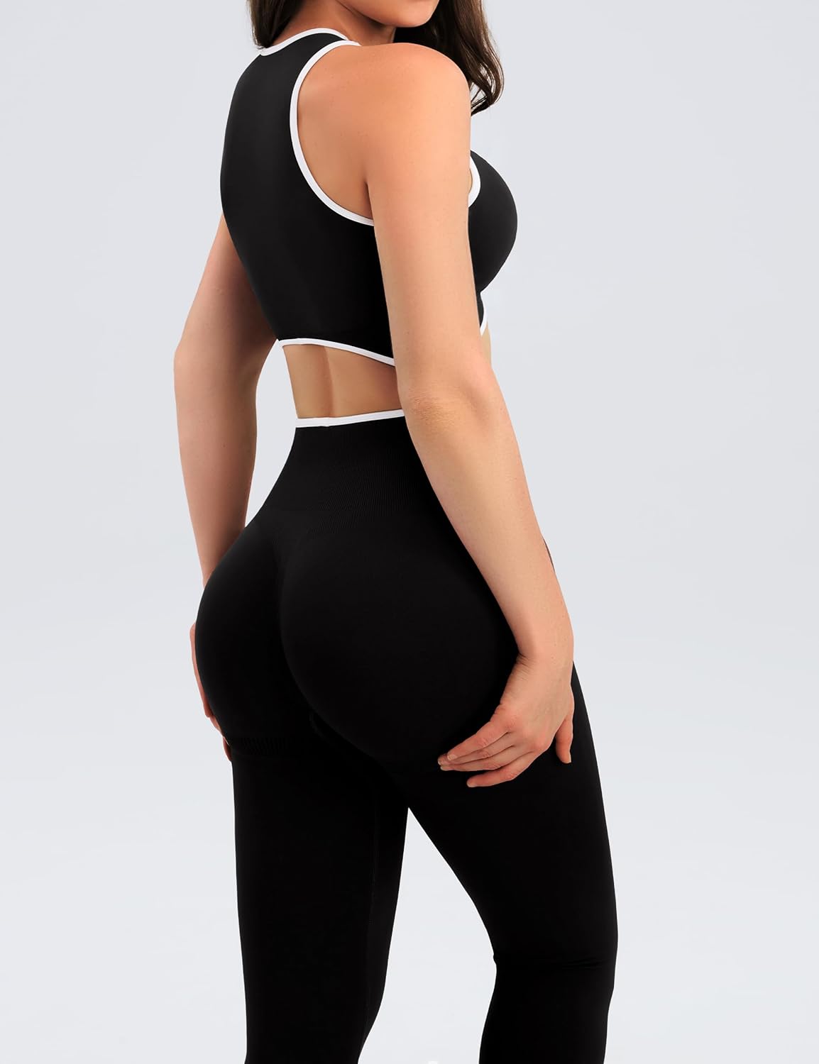 Relety Womens Workout Sets 2 Piece Seamless Crop Tank Top High Waist Leggings Contrast Trim Padded Racerback Bra Yoga Outfits - Image 5
