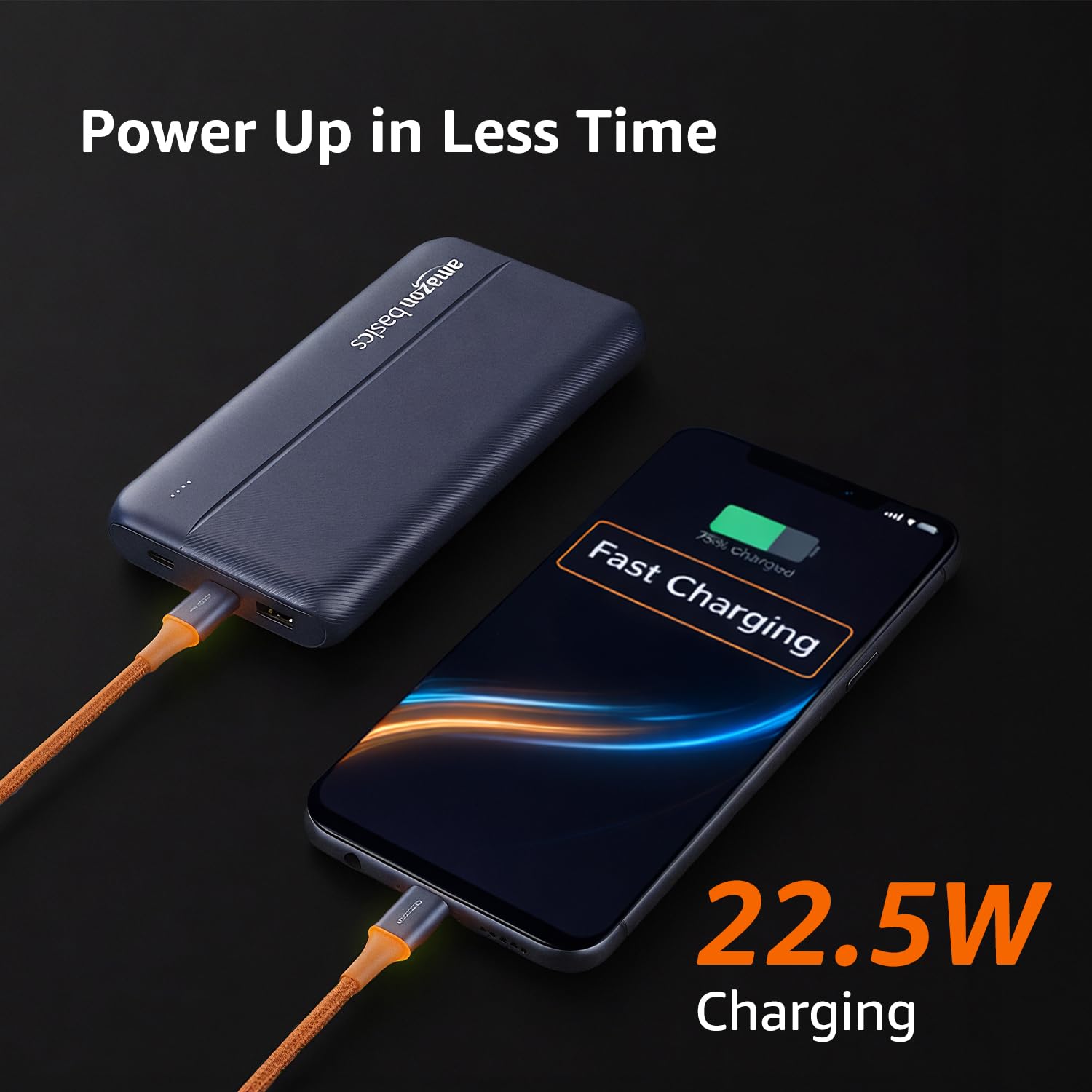 Amazon Basics 20000 mAh Power Bank | 22.5W Fast Charging | Dual Output & Input | Charge 3 Devices Simultaneously | for Smartphones, TWS Earbuds, Speakers, Tablets (Dark Blue) 1