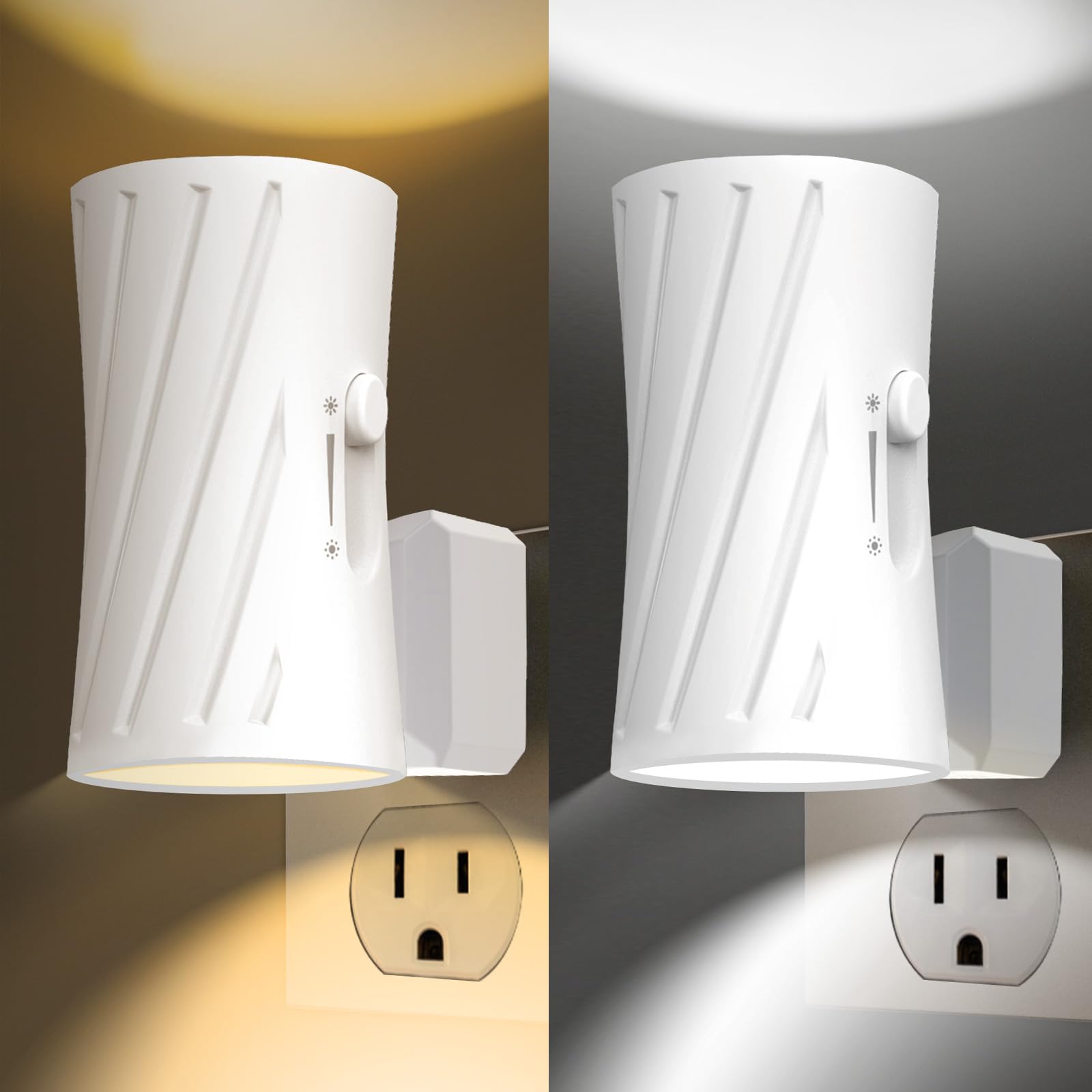 Led Night Lights Plug into Wall, 3000K/5000K Switchable, 2 Pack, Plug in Night Light, 0-100LM Dimmable Night Light, Modern Nightlights, Dusk To Dawn Sensor for Bedroom Bathroom Kitchen Stairs