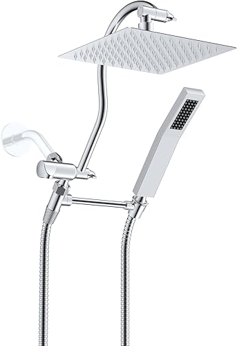 Vista 52 de Hibbent Cabezal de ducha de metal, cabezal de ducha de alta presión de 10 pulgadas, combo de cabezal de ducha, varita de ducha de mano, brazo
