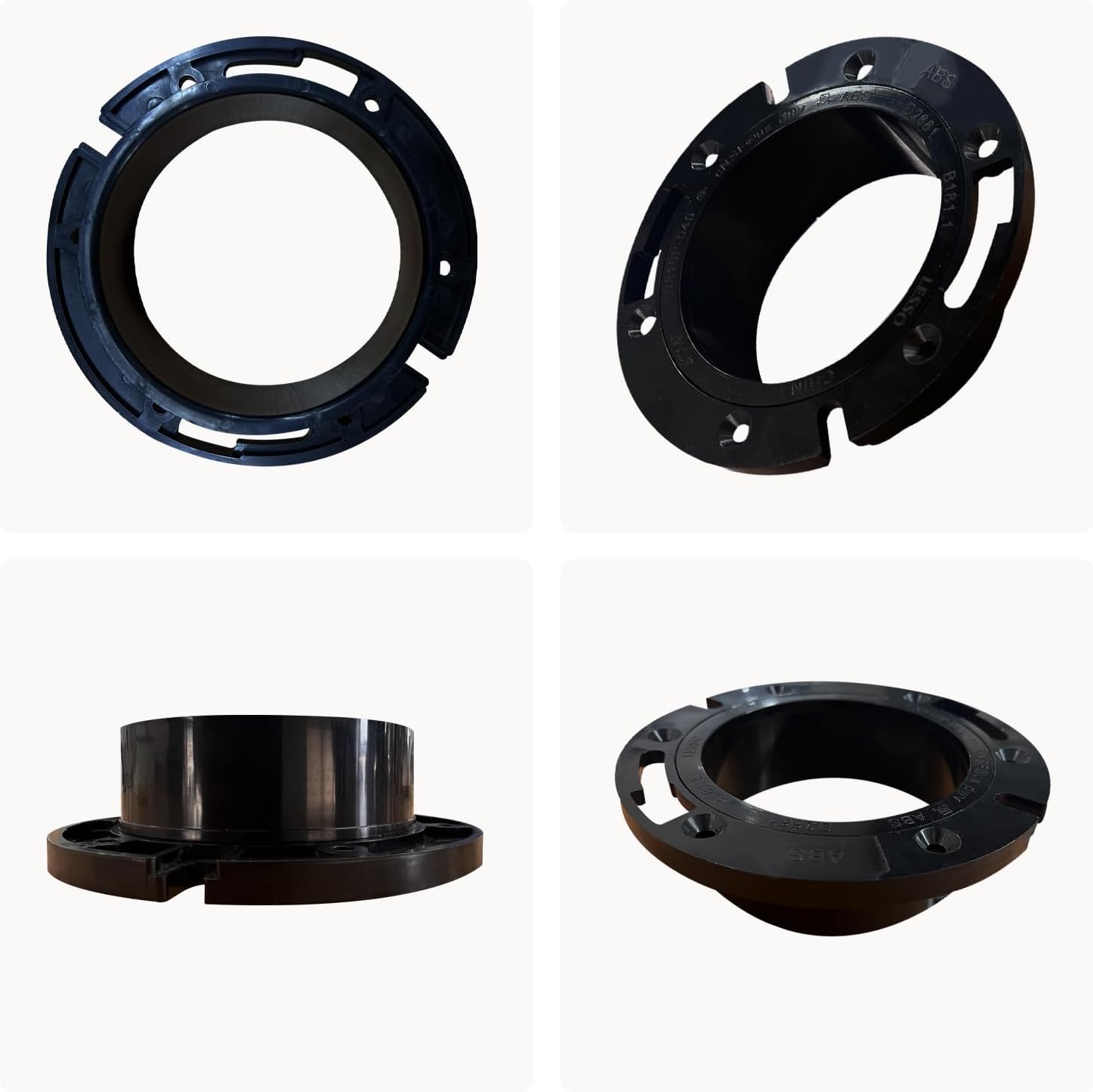 Lesso Level-Fit Straight Centered Closet Flange | 4x4 | ABS Plastic | Toilet-to-Floor Mount (Flange Only)