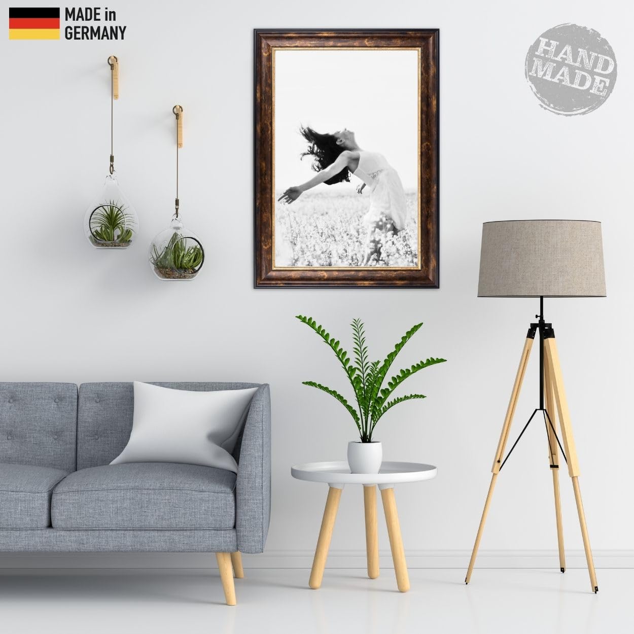 N°73 Barock Bilderrahmen 30x40 cm Bildmaß, Braun Schwarz Gold | breite Echtholz-Profilleiste, Acrylglas glasklar & bruchsicher, Vintage-Stil, HDF-Rückwand, Metallaufhänger, handgefertigt
