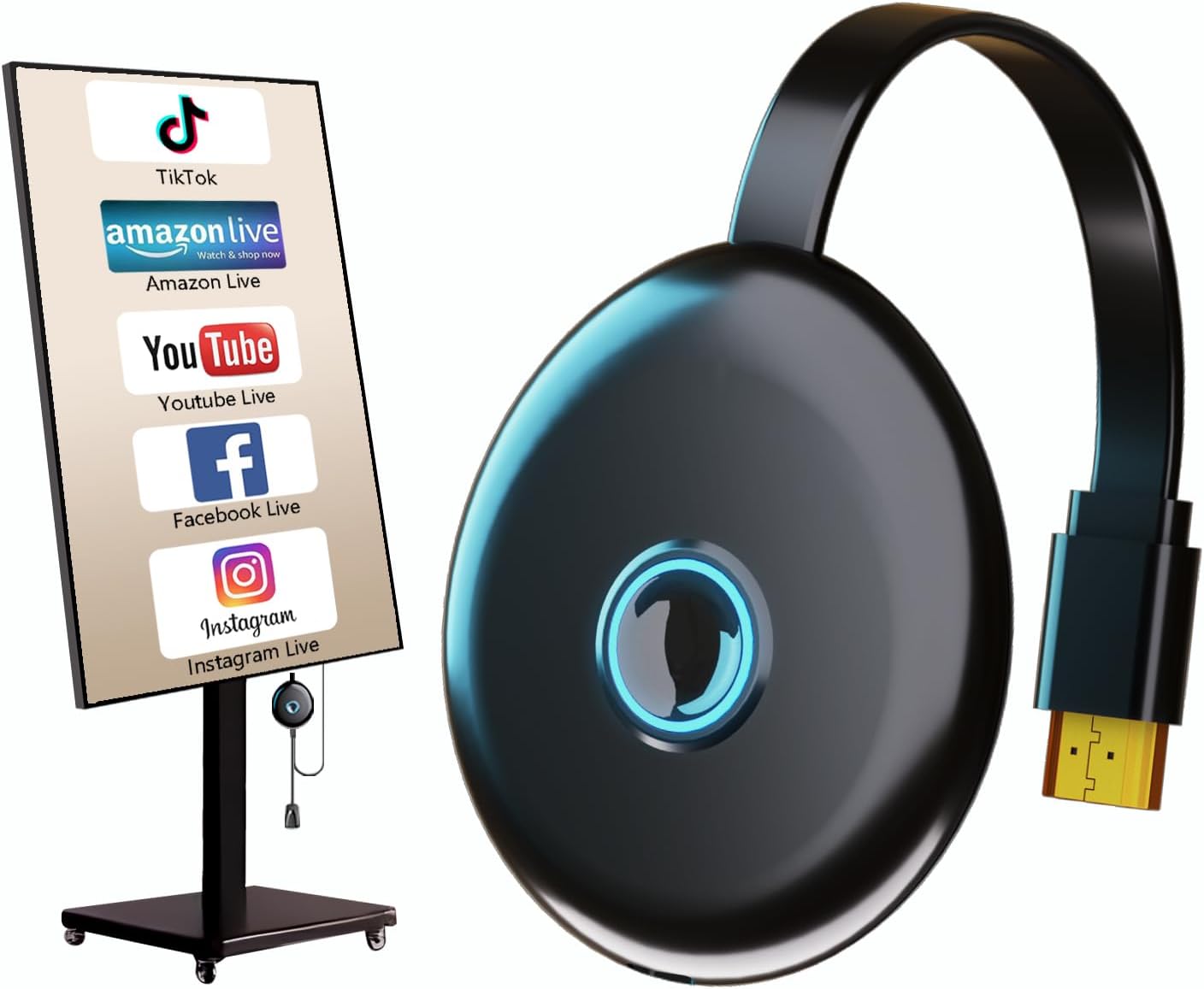 Wireless Display Adapter Designed for Multimedia Live Streaming Broadcast with Landscape/Portrait Screen Display Perfect for TikTok,YouTube,Amazon Live