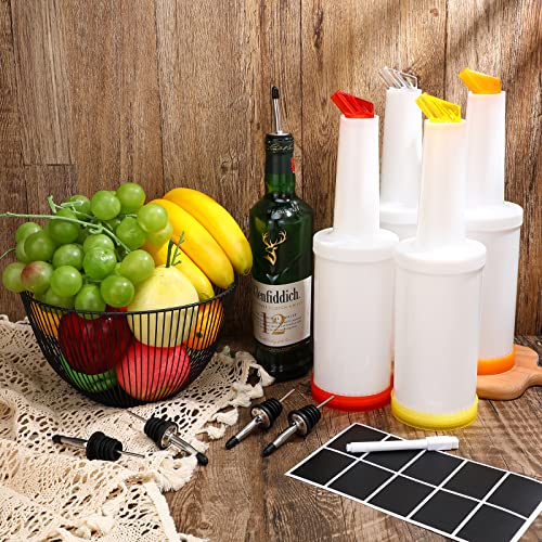 4 Packs Juice Containers Bar Pour Tops Bar Supplies Plastic Liquor Bottle Pourers Juice Pour Bottle Dispenser For Bar Cooling Wine Pour Spout For Liquor Juice Store, White, Red, Orange,Yellow(33 Oz.) #TOP5