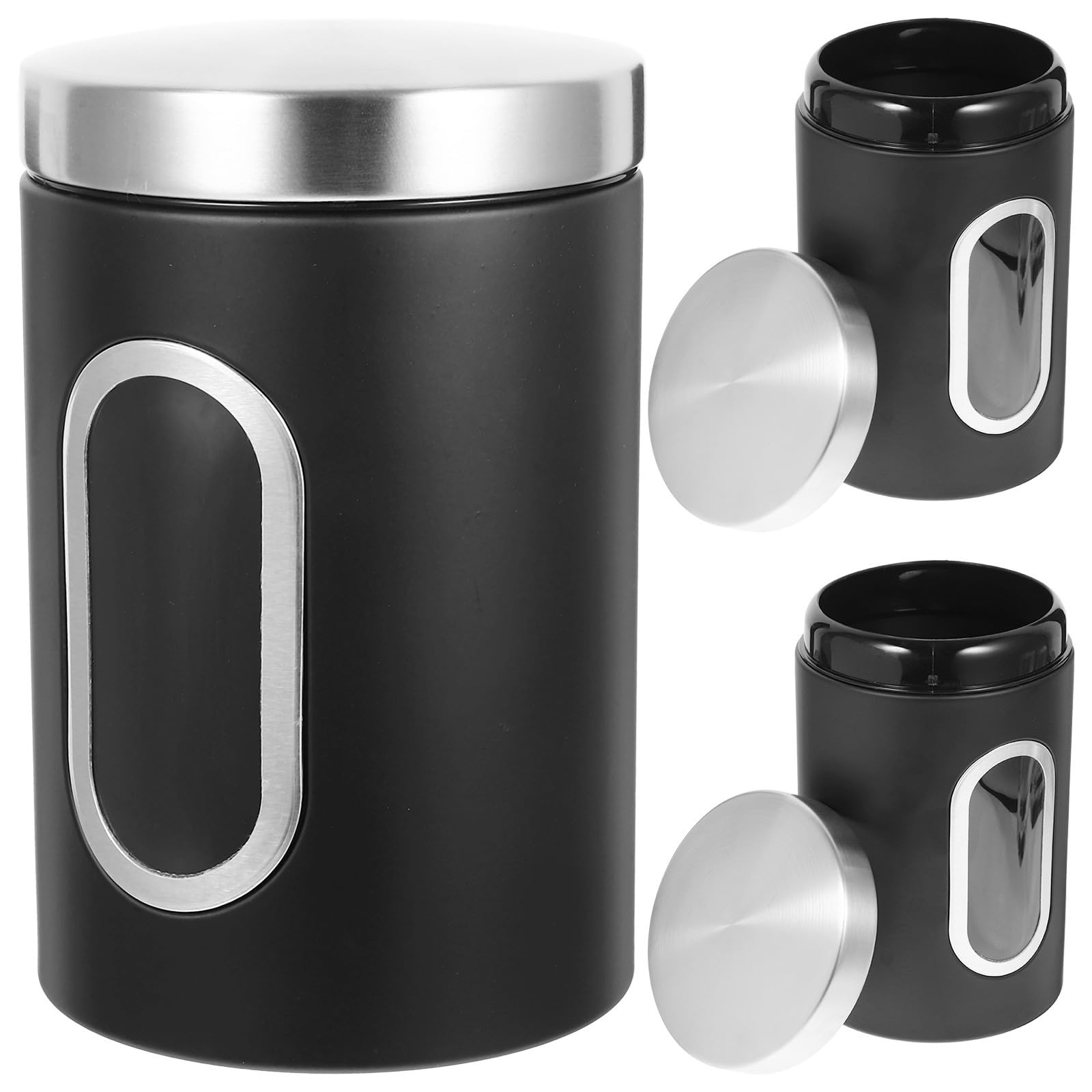UKCOCO 3 Pezzi Barattolo Ermetico per Caffè in Acciaio Inox Finestra