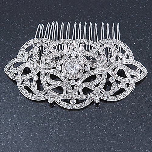 Avalaya Bridal/Wedding/Prom/Party Art Deco Style Rhodium Plated Austrian Crystal Hair Comb - 95Mm W #TOP5