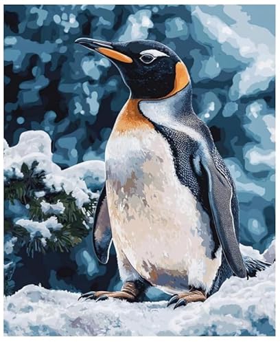 XFENDOUDOU Completi per bambini da ricamare punto croce Piccolo pinguino nella neve Embroidery Starter Kit per Decorazione Domestica 16x20inch