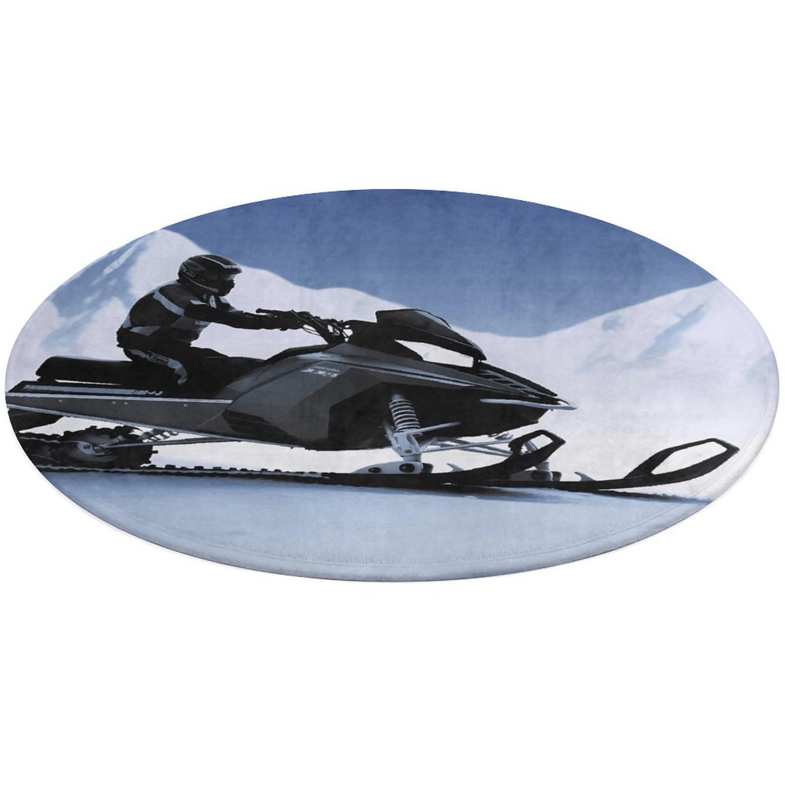 Alfombra redonda 90x90 de terciopelo para habitación juvenil con moto de nieve