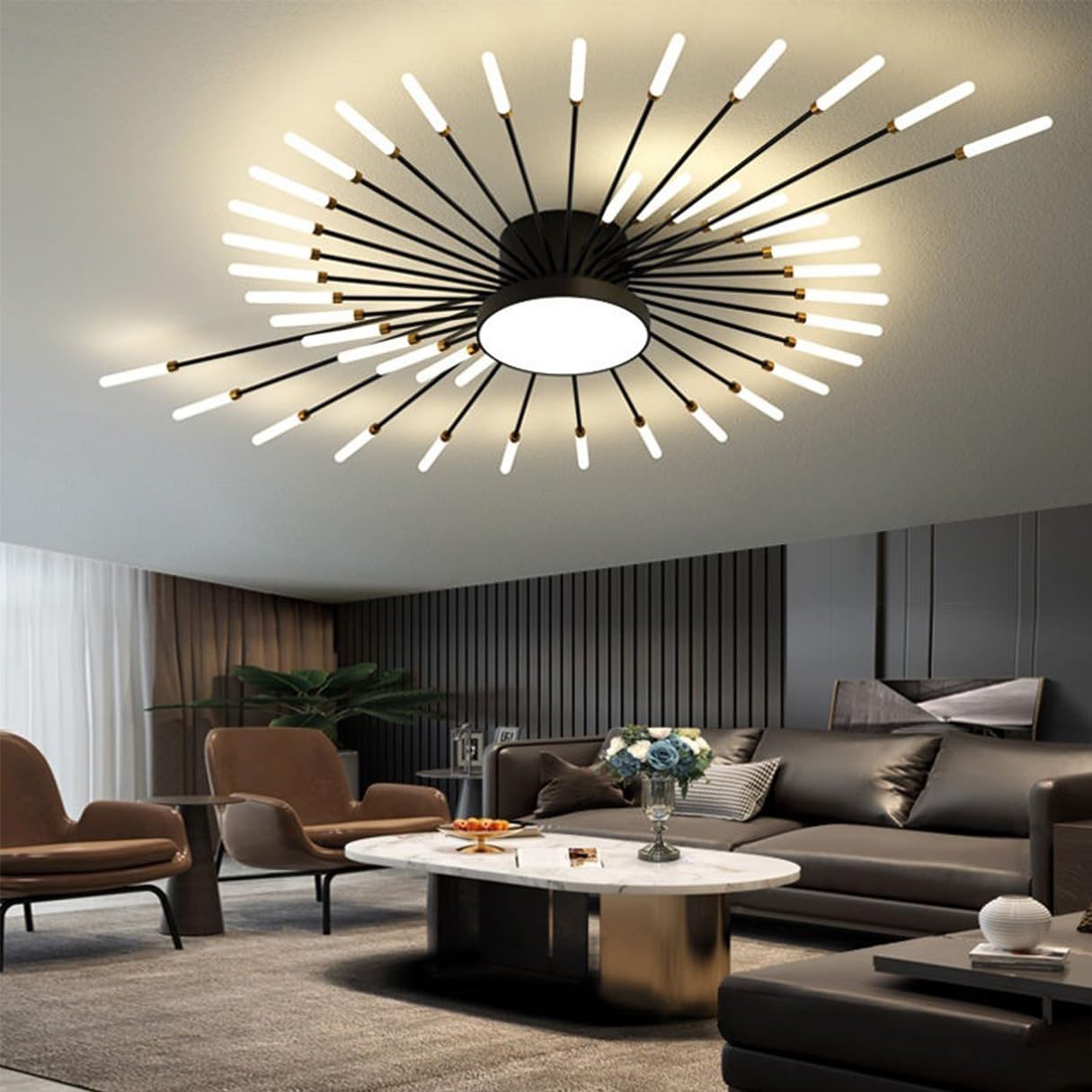 Moderne LED Deckenleuchte Dimmbar Wohnzimmer Deckenlampe Mit Fernbedienung, Deckenleuchte für Deckenbeleuchtung Schlafzimmer, Wohnzimmer, Esszimmer, Restaurant (Schwarz, L128CM)