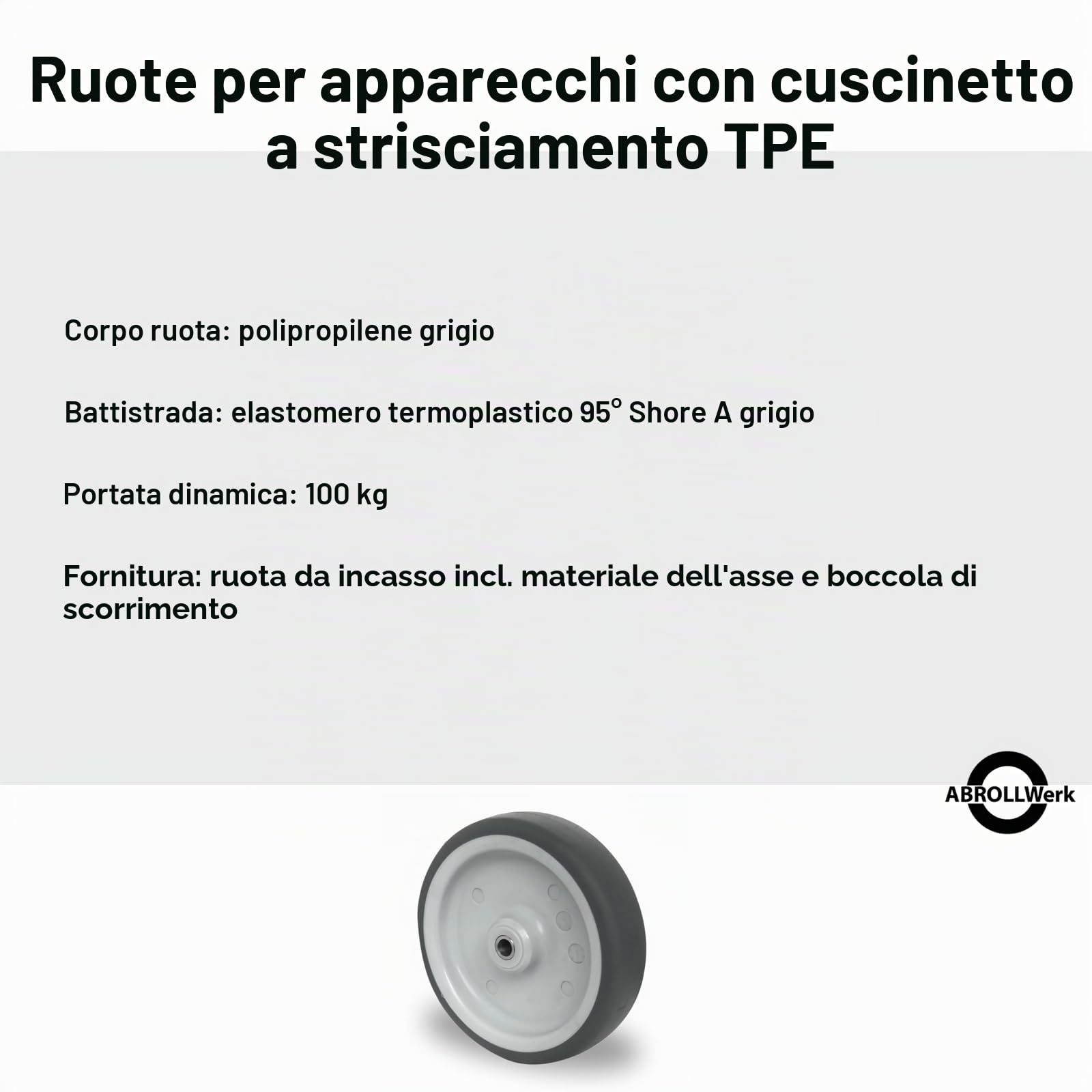 Set di 4 ruote da incasso da 125 mm con asse, rullo per apparecchi, cuscinetti scorrevoli, ruote per il trasporto, ruote per mobili, ruote industriali