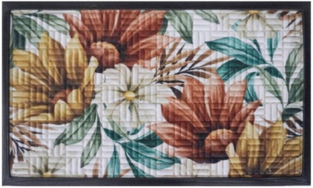 Door Mat Large 75cmx45cm Rubber Back Non slip Vibrant Colorful Design Patterned Easy to clean Home Entrance Mud Scraper Dirt Catcher Decorative Bubble Texture (White & Flowers)