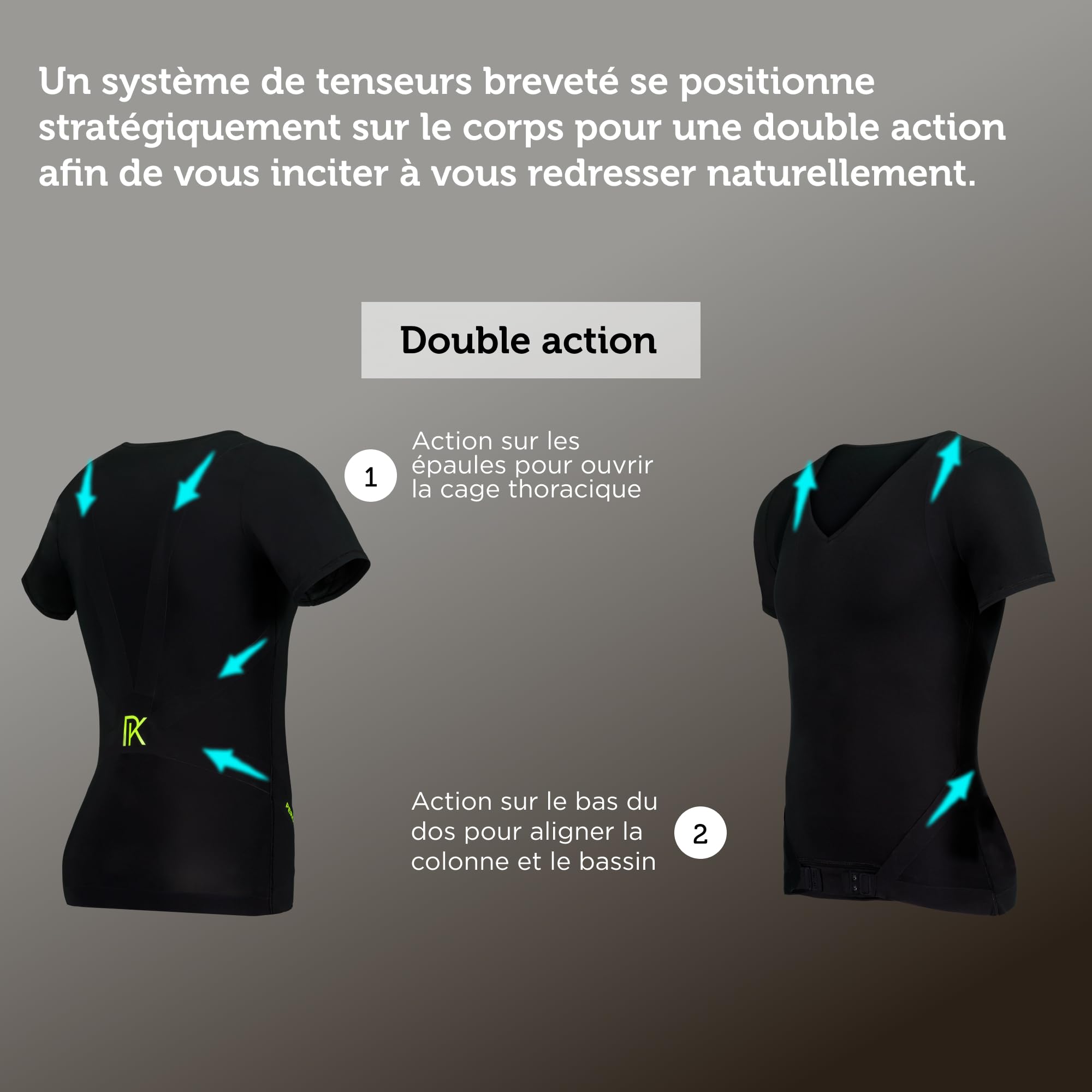 PERCKO - T-Shirt de Sport pour Homme - Technologie Brevetée - Soulage Le Mal de Dos - Manches Courtes - Col Rond - Noir - Taille L
