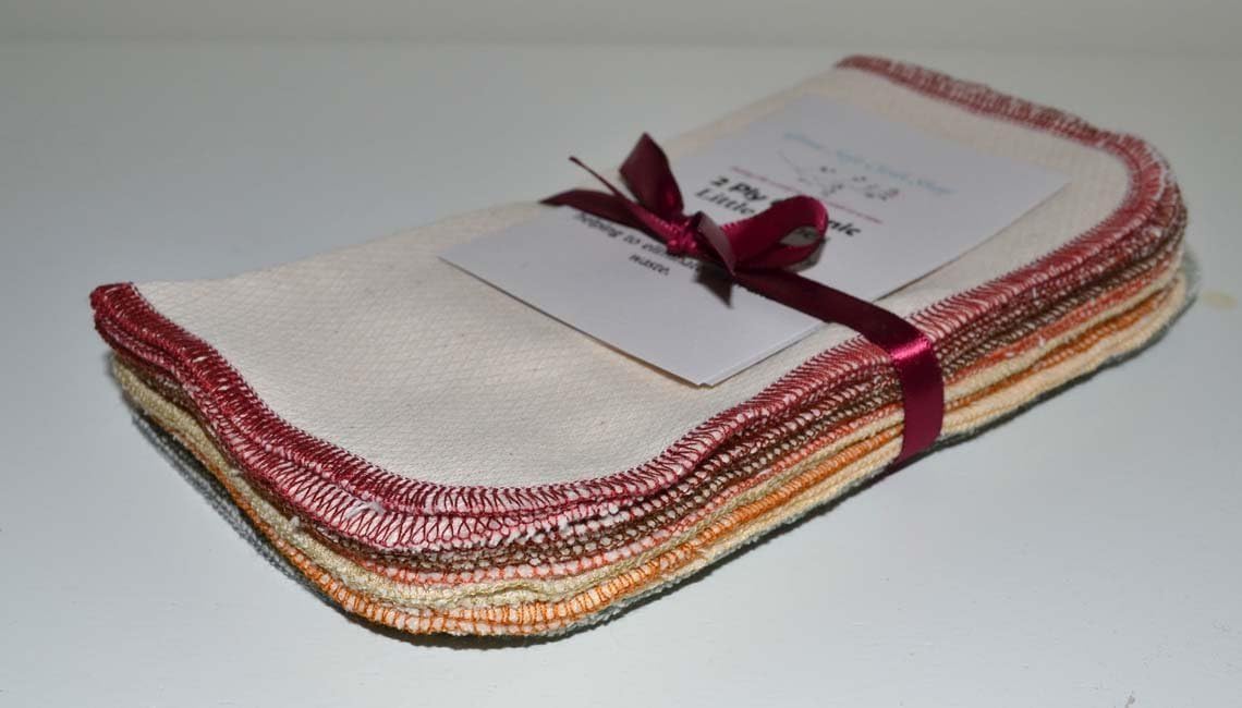 Gina's Soft Cloth Shop 1 Ply Organic Birdseye Washable Baby Wipes 8x8 inches - 20 Pack - Little Wipes (R) - GOTS Certified Birdseye Cotton, Earthtone Assortment Color Edges - Proudly Made in The USA!