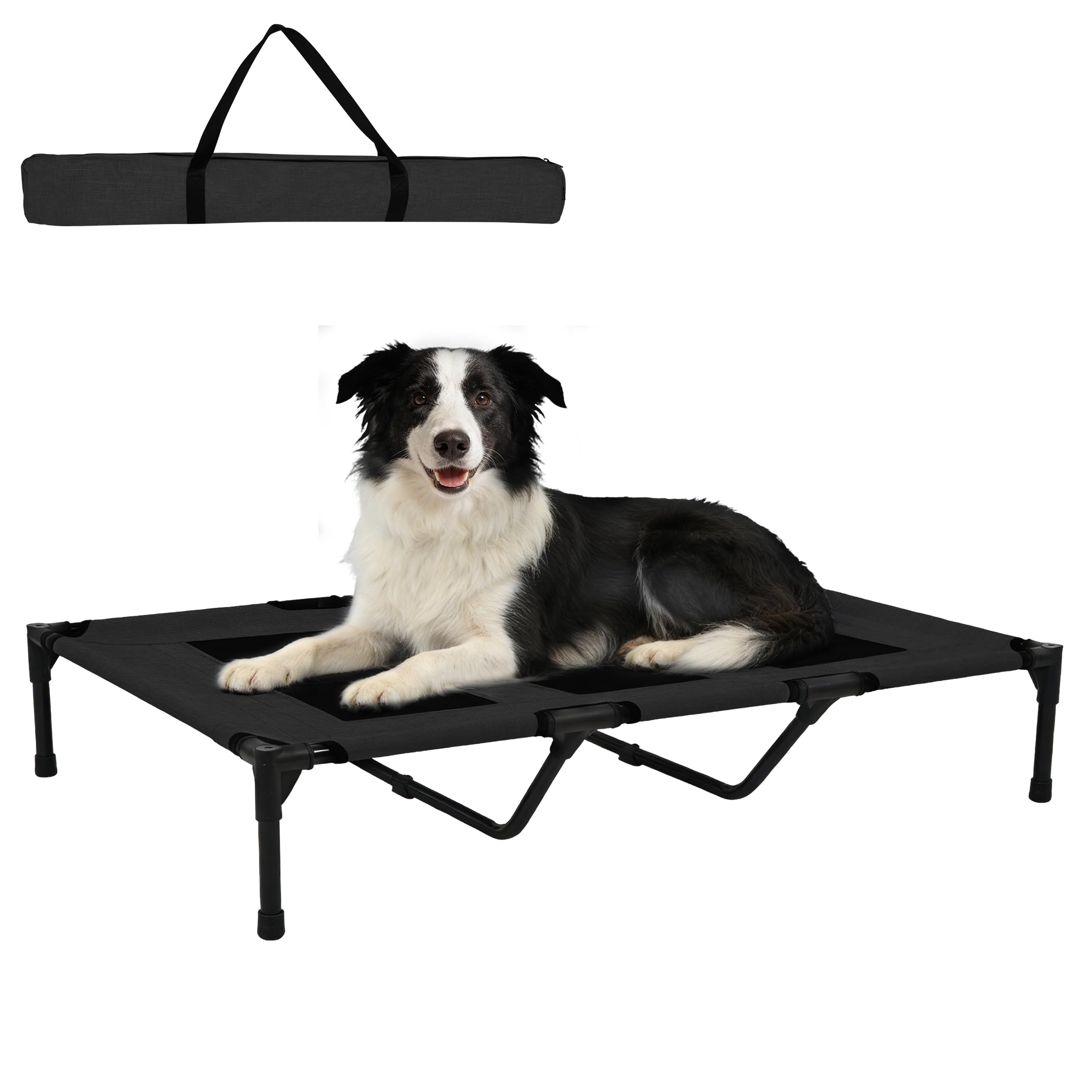 XUVIRA Dog Cooling Bed, Raised Pet Cot for Medium and Large Dogs, Cooling Breathable Mesh, Durable Sturdy Frame, Washable Cover, Portable and Easy to Assemble Indoor/Outdoor Pet Bed, Black, L