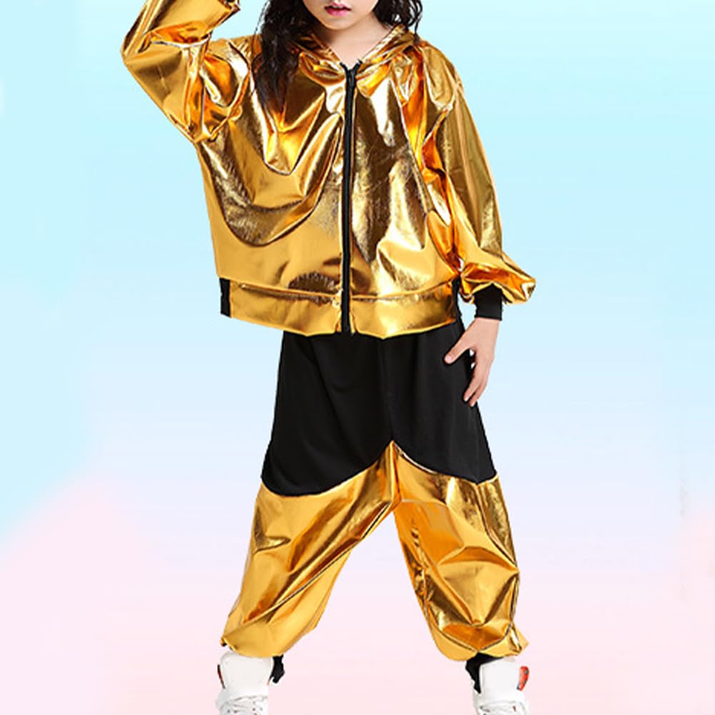 Filles Ensembles de Costumes Vêtements de Danse Hip-hop Enfants Garçons Paillettes Danse de Salon Moderne Jazz 2-Pièces Tenues de Street Dance (Tailles Plus Petites)