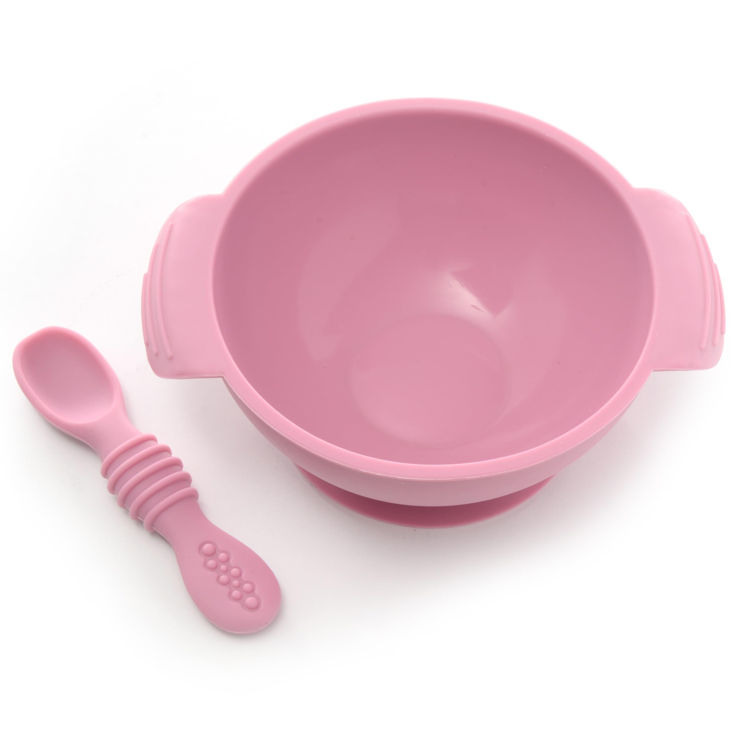 PrimaStella Unbreakable Silicone Non-Slip Bowl and Chew Spoon Set for Babies and Toddlers (Purple)