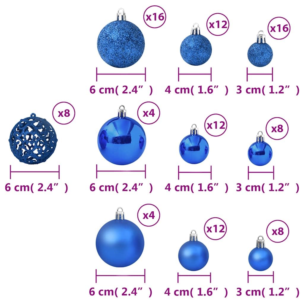 100-tlg. Weihnachtskugel Set Blau aus Kunststoff und PVC, 3 Größen 3 bis 6 cm, mit Aufbewahrungsbox, weihnachtsbaumschmuck christbaumschmuck für tannenbaum advent festtag dekoration
