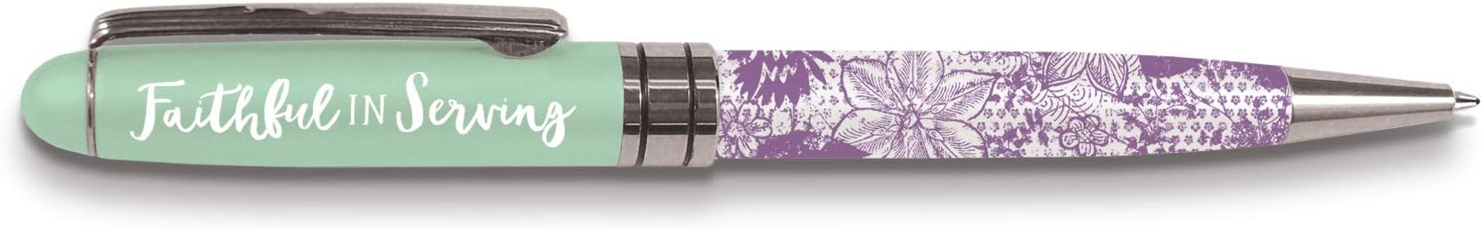 Faithful In Serving Aqua Magenta Floral 5.5 Inch Metal Ballpoint Pen