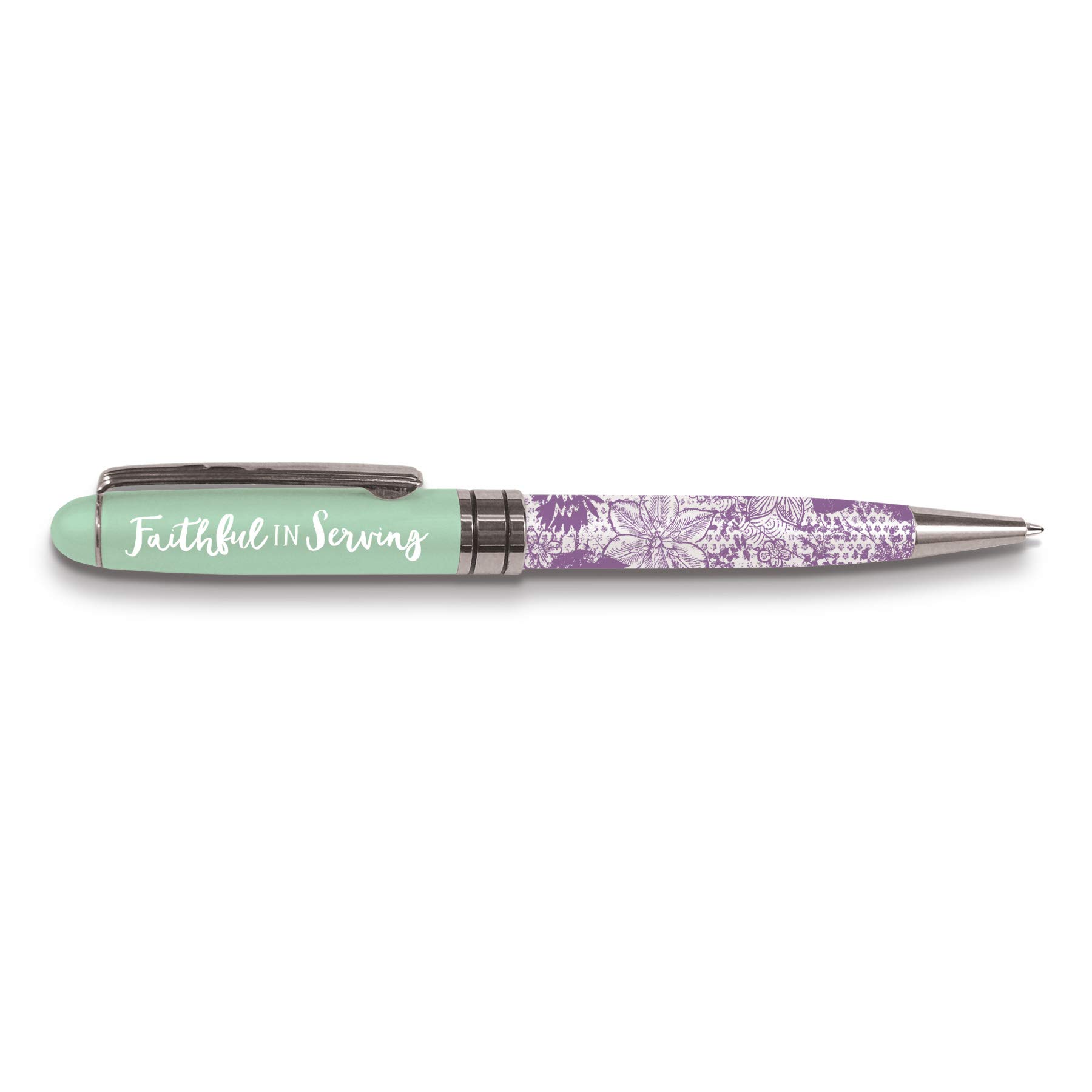Faithful In Serving Aqua Magenta Floral 5.5 Inch Metal Ballpoint Pen