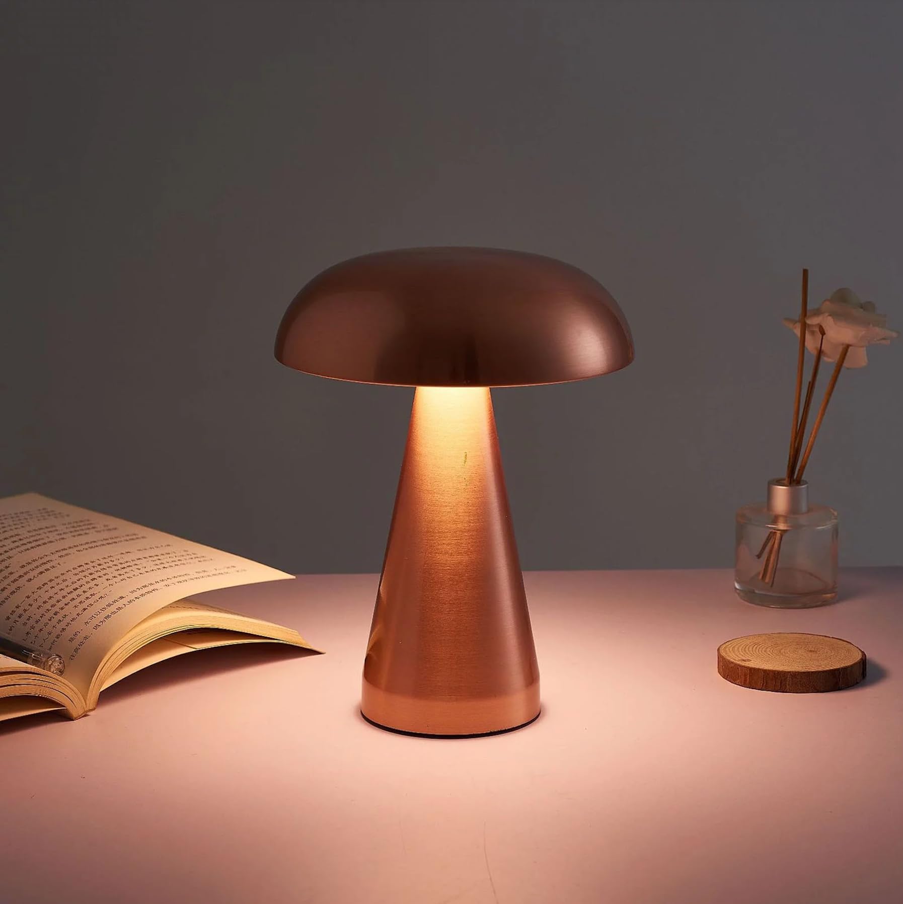 NYRWANA Table Lamp | 2000mAh Battery | Home Decor, Lamp, Lamps for Bedroom and Living Room, Stepless Dimming, 3 Colour Touch Control, USB-C Charging, Rakhi Gift for Brother & Sister (Metal-Rose Gold)