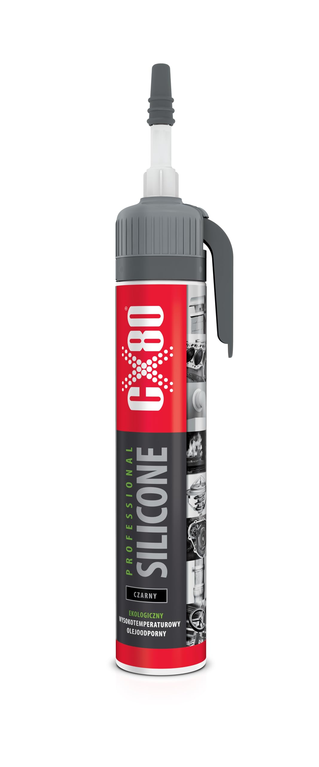 CX80 | Silicone professionale • Ecologico – sigillante nero, elastico e privo di solventi, forte adesione su superfici ruvide, resistente a olio e temperatura, applicatore da 210 ml