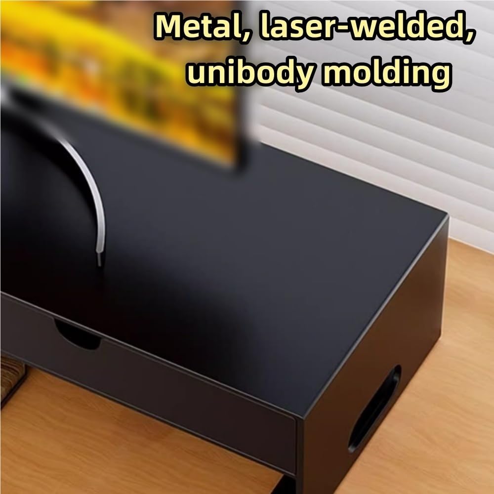 Supporto per monitor del computer desktop, in metallo, con 2 cassetti, moderno supporto per laptop, per appartamento, camera da letto e ufficio (nero, 50 cm)