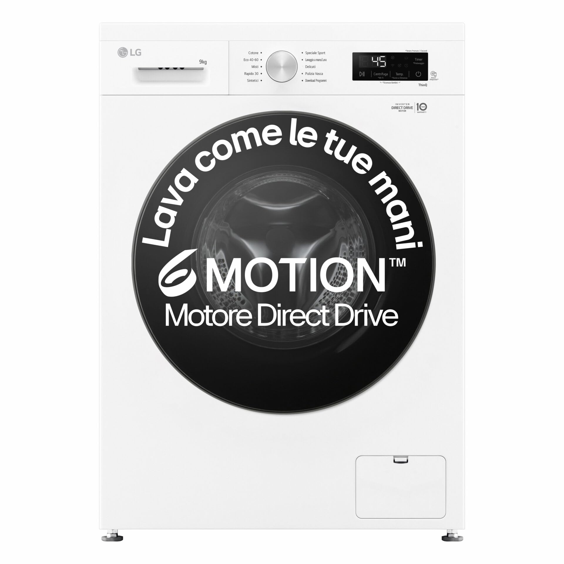 LG F4NX1009NWB Washing Machine 9 kg Front Load X1 Series, Class A, 1400 rpm, Wi-Fi, 6 Motion Direct Drive, Allergy Care Steam Wash, Free Installation, Essence White