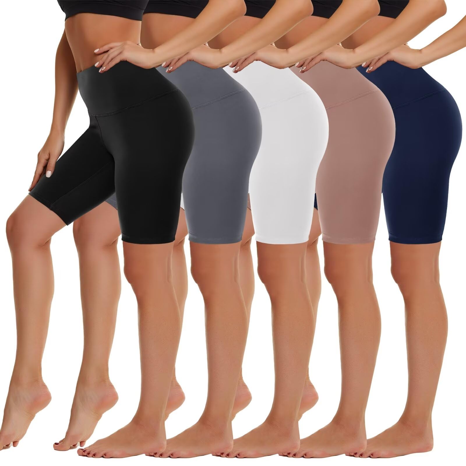 HIGHDAYS5 Pack Biker Shorts Women - 5"/8" High Waist Spandex Workout Yoga Running Athletic