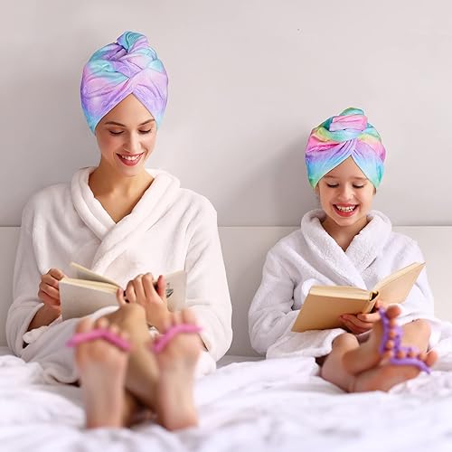 Miniatura 2 de Basumee Toalla para el cabello para niños, paquete de 2 toallas de microfibra para el cabello de sirena de secado rápido para turbantes de cabello