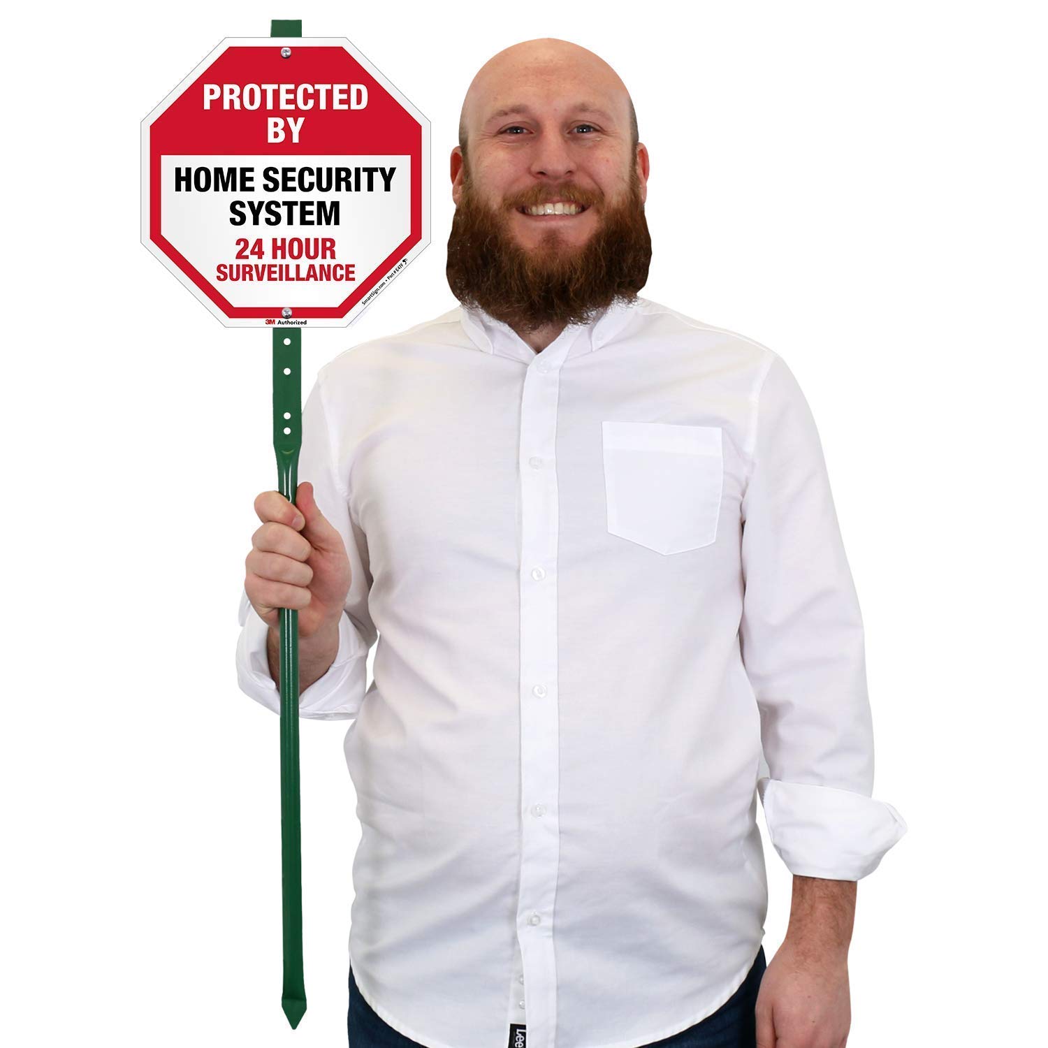 SmartSign 10" x 10" 'Protected By Home Security System 24 Hour Surveillance' Yard Sign with 3 ft Stake, 40 mil Aluminum 3M Laminated Engineer Grade Reflective, Red/Black/White, USA-Made