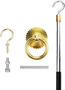Attic Ladder Pull System Kit - Attic Pull Down System Hook Parts Replacement for Cord Ropes with 60 Inch Extension Pole and Copper Storage Hook Handle Parts Tool