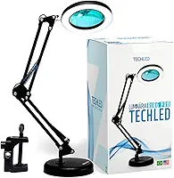 Luminaria Led Ring Light de Mesa Articulavel Abajur C/Garra Controle Intensidade Lupa Aumento Preta