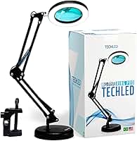 Luminaria Led Ring Light de Mesa Articulavel Abajur C/Garra Controle Intensidade Lupa Aumento Preta