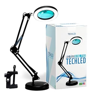 Luminária Ring Light de Mesa Articulável com Garra e Lupa de Aumento