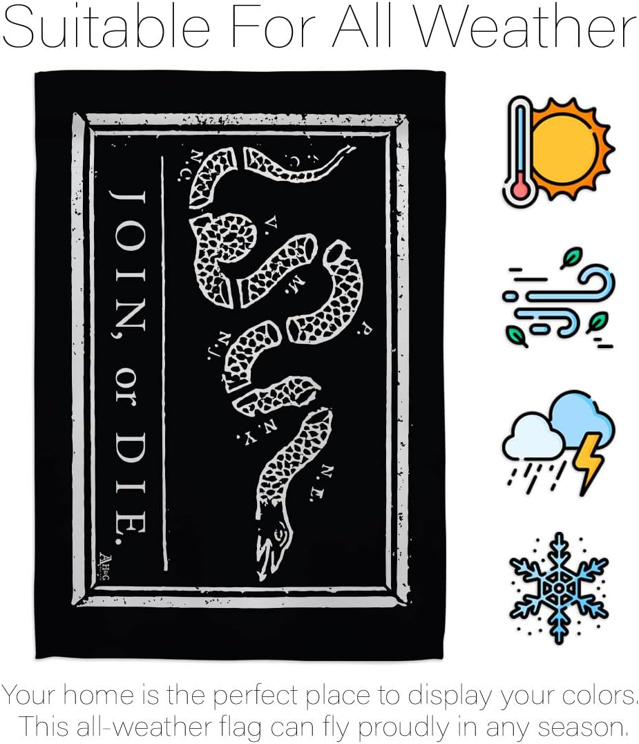 Americana Home & Garden Black Join Or Die Garden Flag Set with Stand Patriotic Historic July Memorial Veteran Independence United State American House Banner Small Yard Gift Double-Sided, Made in USA