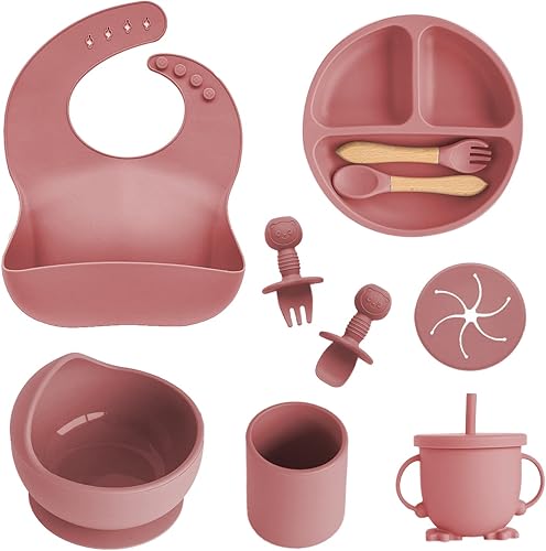 Juego de 10 piezas de alimentación para bebés Utensilios de destete LED para bebés Incluye ventosa y placa de succión Juego de suministros de