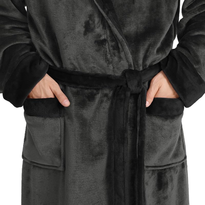 Yurhap Luxury Mens Robe with Hood, Ultra Cozy Fleece Bathrobe for Men, Plush Hooded Robe with Belt & 2 Pockets - Image 7