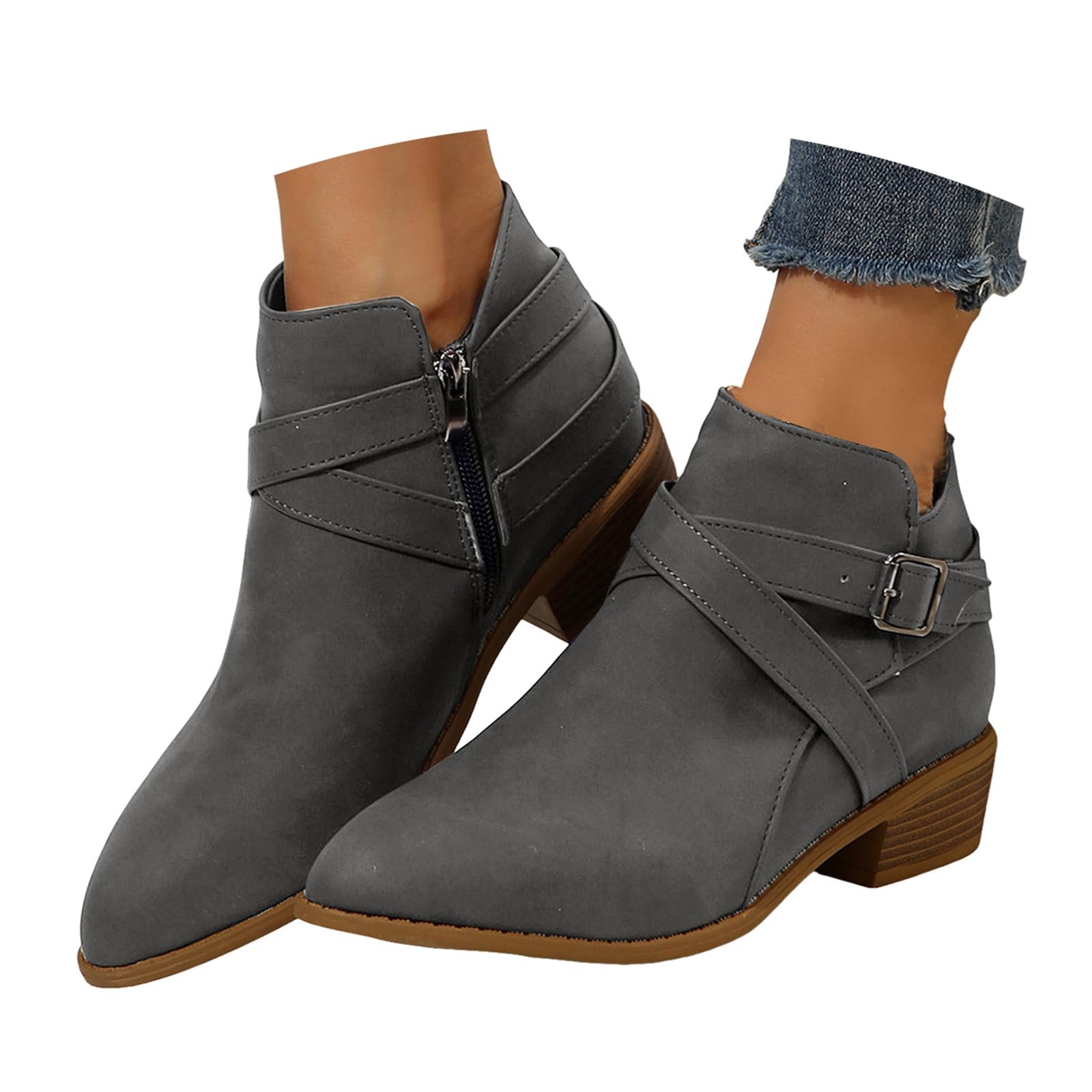 Fall Ankle Boots for Women Womens Fall Boots 2025 Chunky Low Heel Pointed Toe Suede Cowgirl Boot Walking