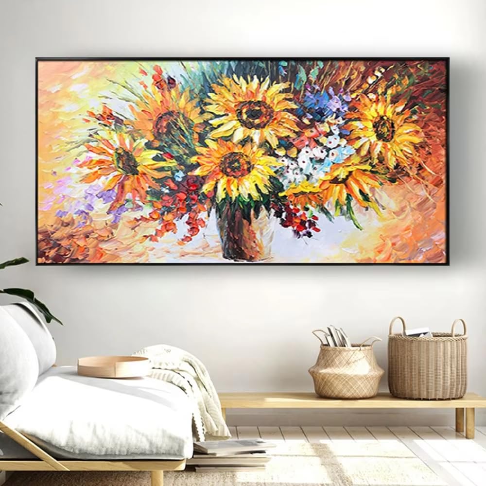 awtrhfc Yellow floral wall decoration canvas painting for Living Room Home Decor(80x160cm(31x63in)/No frame)