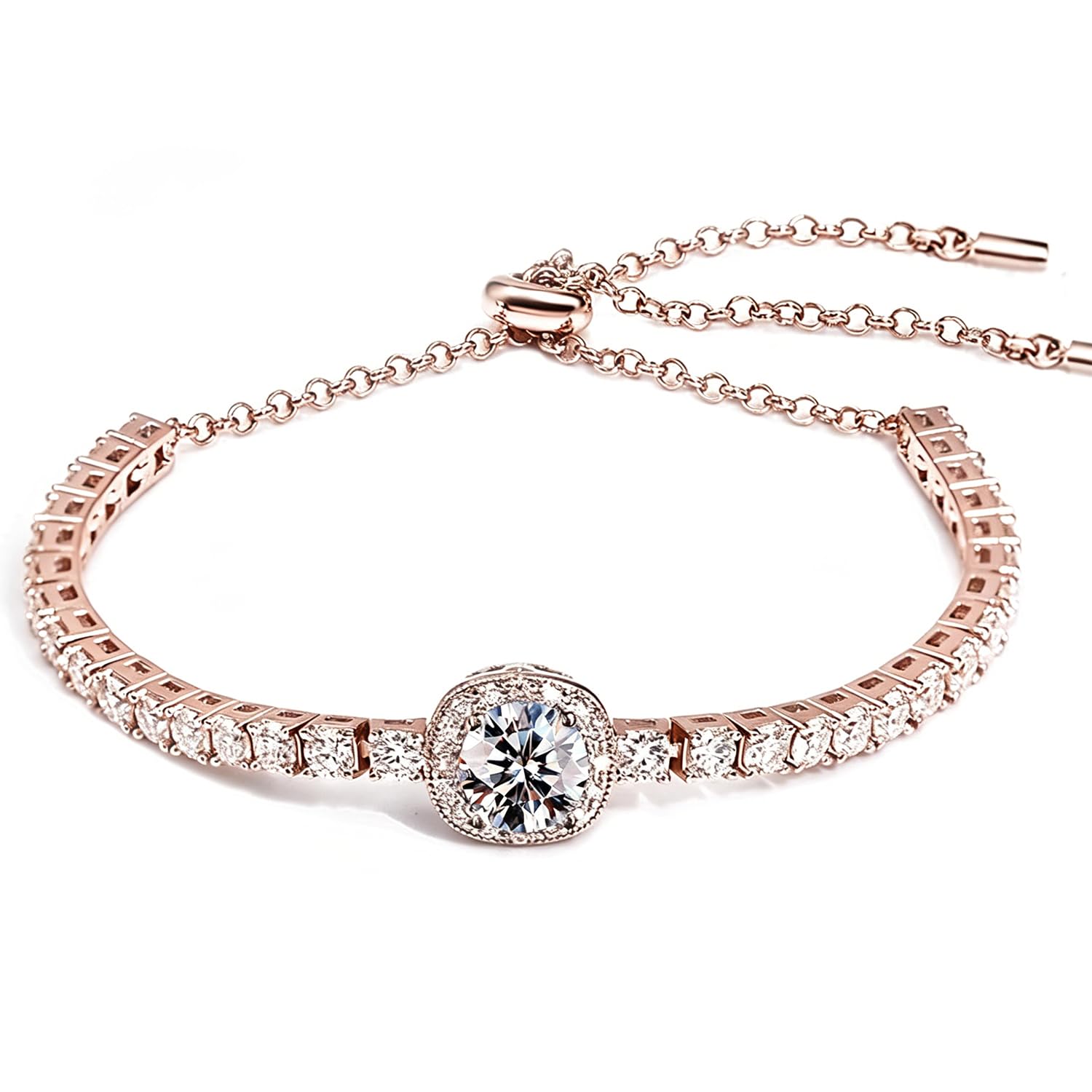 FEIKFEIZ Braccialetto in moissanite a forma di tennis, 2CT 8mm in moissanite coltivato in laboratorio, rivestito in oro rosa 18K, braccialetto d'oro regolabile per donna, regalo di gioielli.