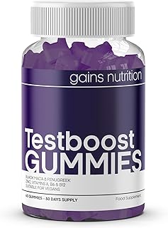 Testboost Gummies for Men - Natural Testosterone Supplement - Zinc and Magnesium Booster with Maca & Fenugreek - Natural Grape Flavoured, Suitable for Vegans
