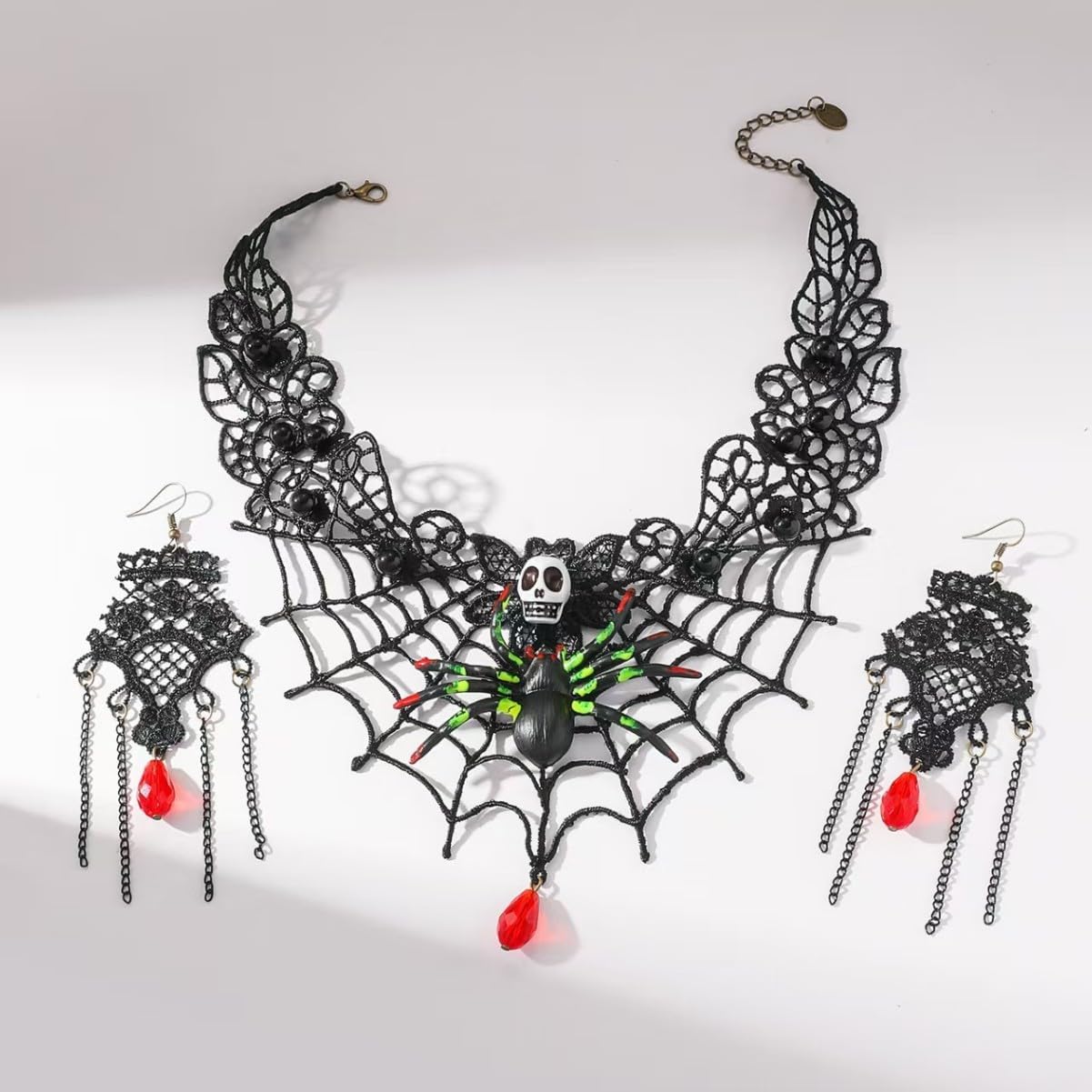 Witch Accessories for Women Goth Black Choker Earrings Halloween Jewelry Black Lace Choker Vintage Necklace Costume Spider Web Skeleton Claw Gothic Vampire Necklaces - Image 6