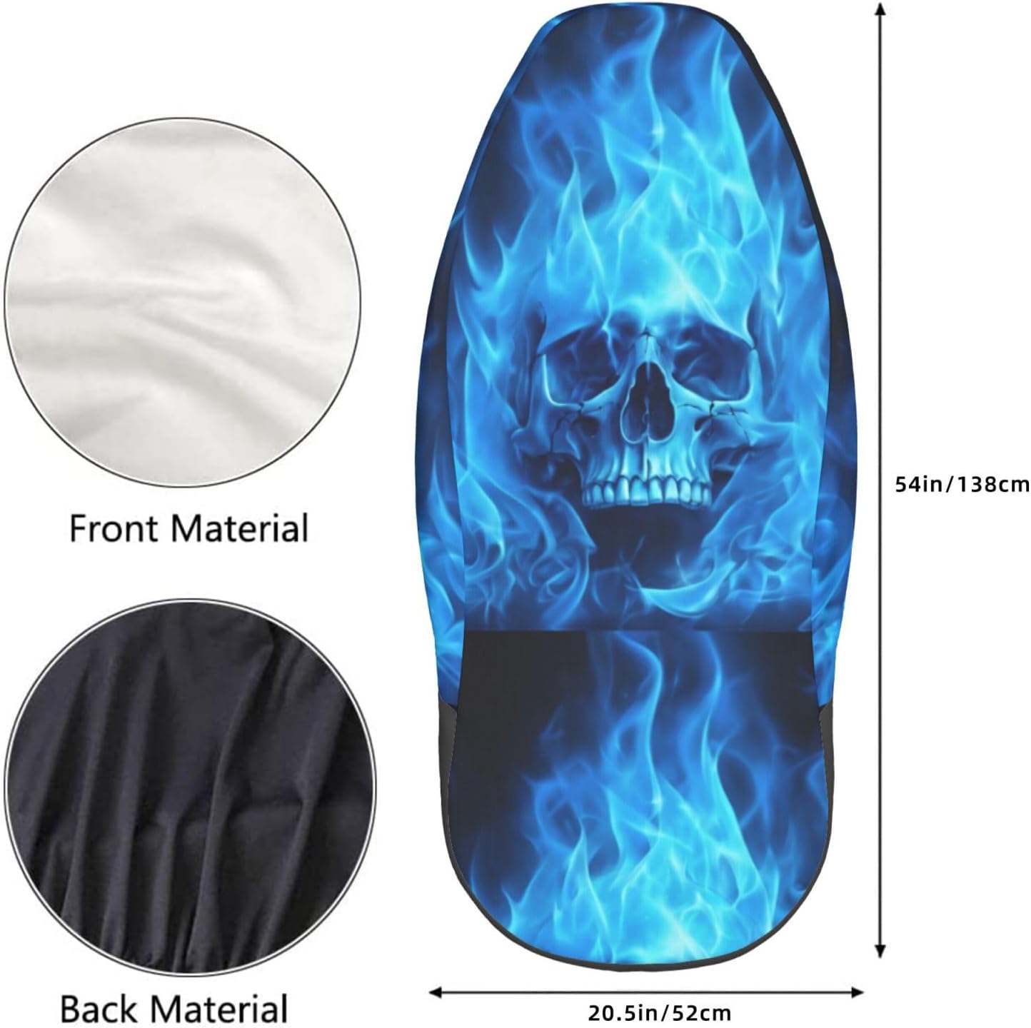 Foruidea Blue Flame Skull Car Seat Covers Universal 2 Pcs Auto Front Seat Cover Fit Most Cars,SUV,Sedan,Trucks