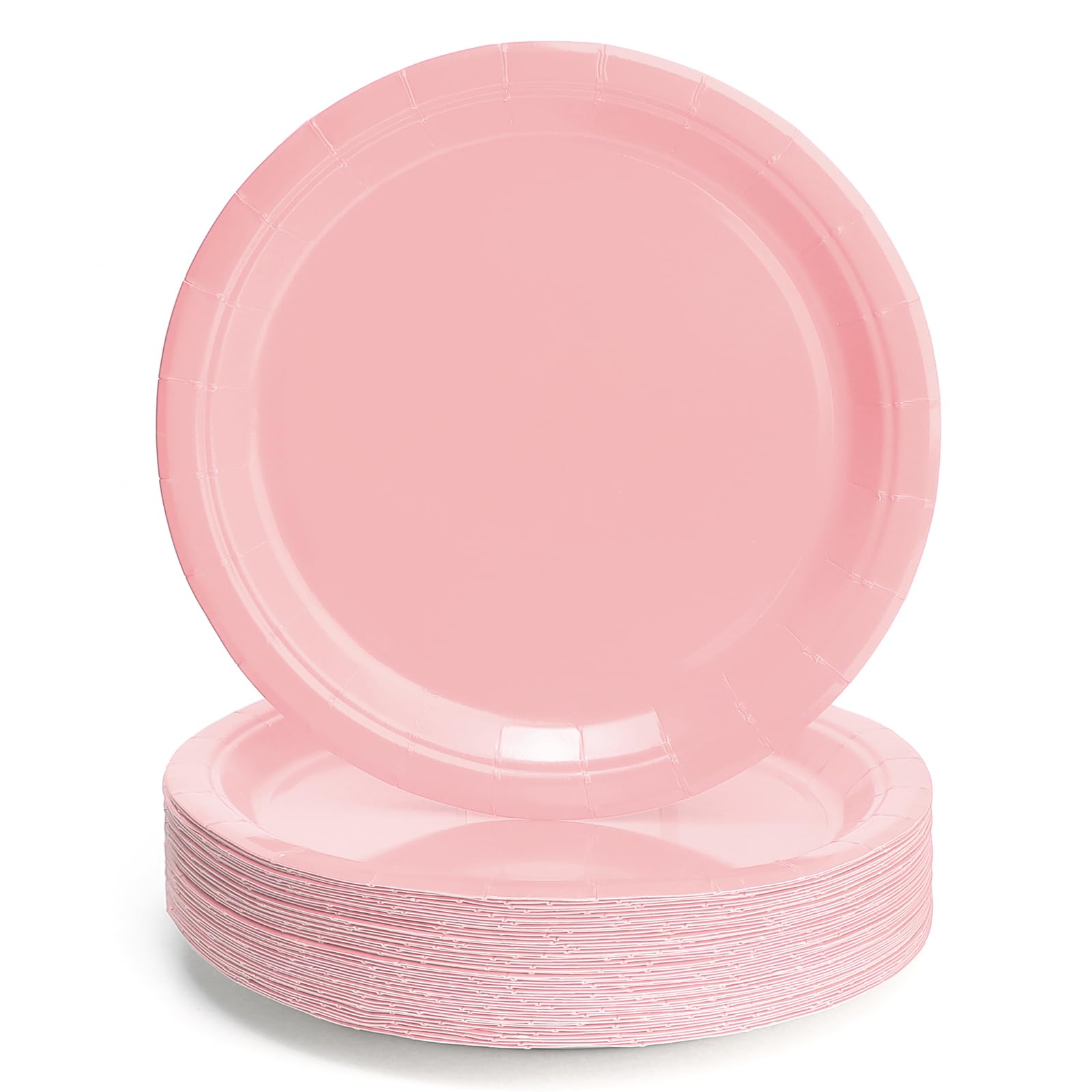 PARTY GO 50 Pcs 7" Paper Plates for Dinner and Dessert, Disposable Plates Party Supplies Pack for Valentine Holiday Wedding Birthday Party Baby Shower Decorations,Pink