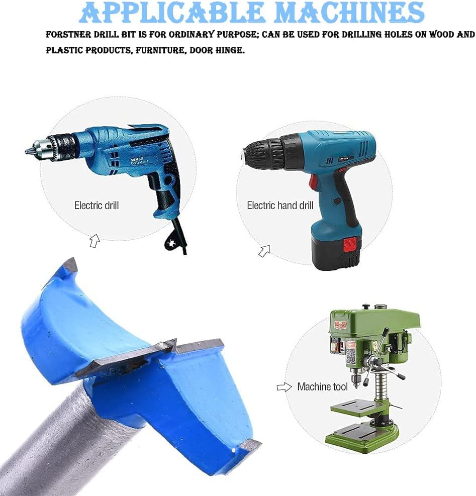 Auniwaig 40mm Dia Forstner Drill Bits Wood Hole Saw Auger Opener Cemented Carbide Round Shank 80mm Length Blue Woodworking Hinge Hole Drilling Boring Bit Cutter 1pcs