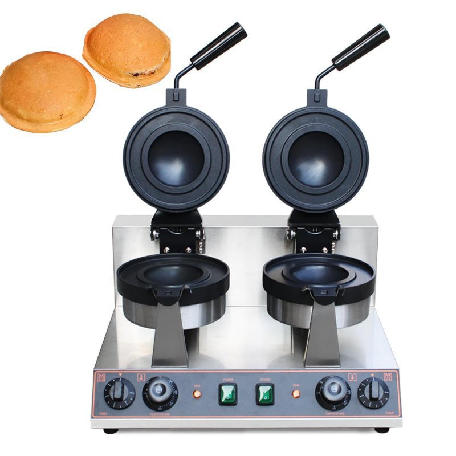 Máquina para hacer hamburguesas, prensa eléctrica comercial para hamburguesas, waflera, calentamiento por ambos lados (50-300 °C), control de temperatura, temporizador de 5 minutos (500 x 39