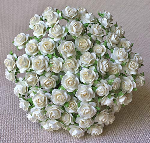 Thai Decorated 100 pcs Mini Roses White Color 15 mm Mini Paper Flowers Mulberry Paper Flowers Scrapbooking Embellishment Wedding Card Supplies Mini Paper Roses White