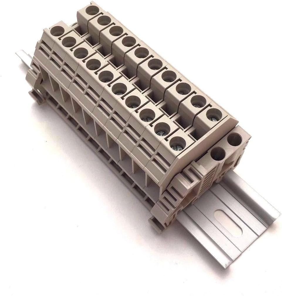 Dinkle Assembly DK6N 10 Gang Box Connector DIN Rail Terminal Blocks, 8-20 AWG, 50 Amp, 600 Volt Separate Circuits UL Recognized