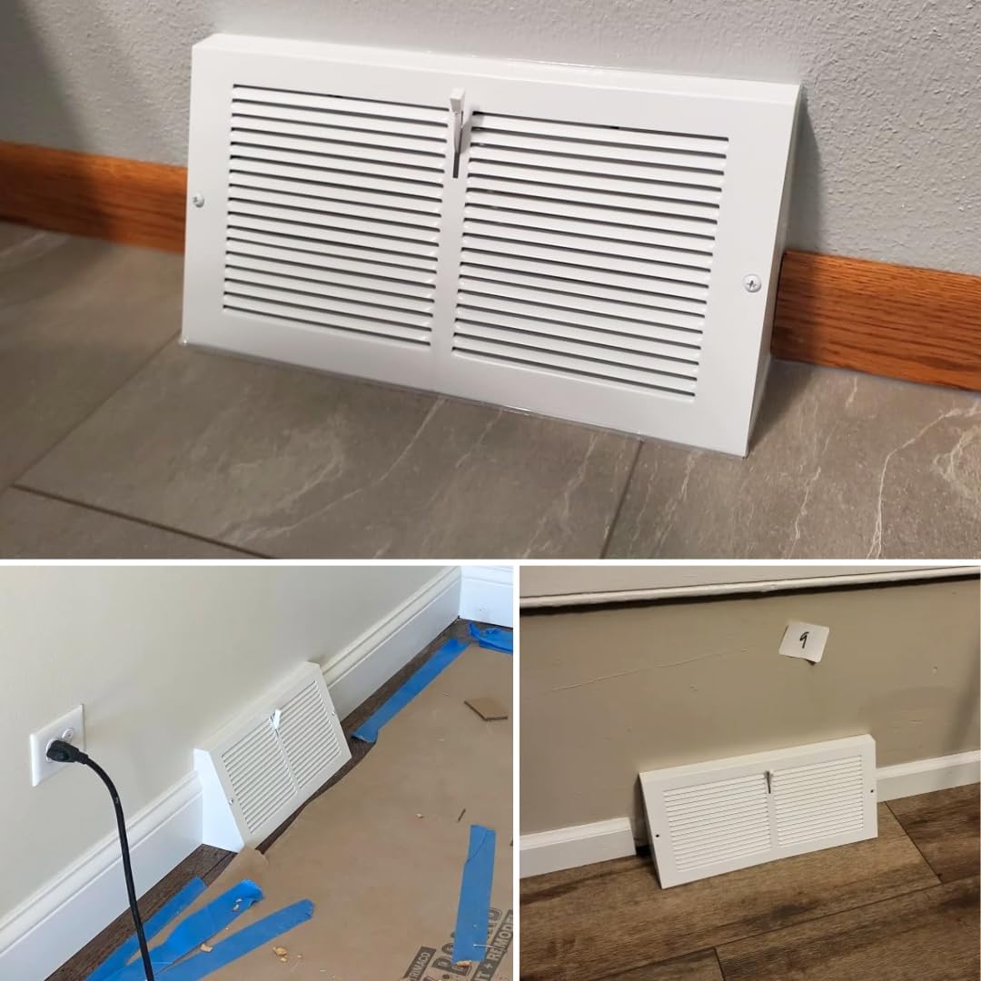Nibras 12" x 6" Baseboard Register Vent White with Damper 12 x 6 Heavy Duty Steel Grille Triangular Air Vent Covers (Outside Dimensions 13-3/4" x 6-5/8")